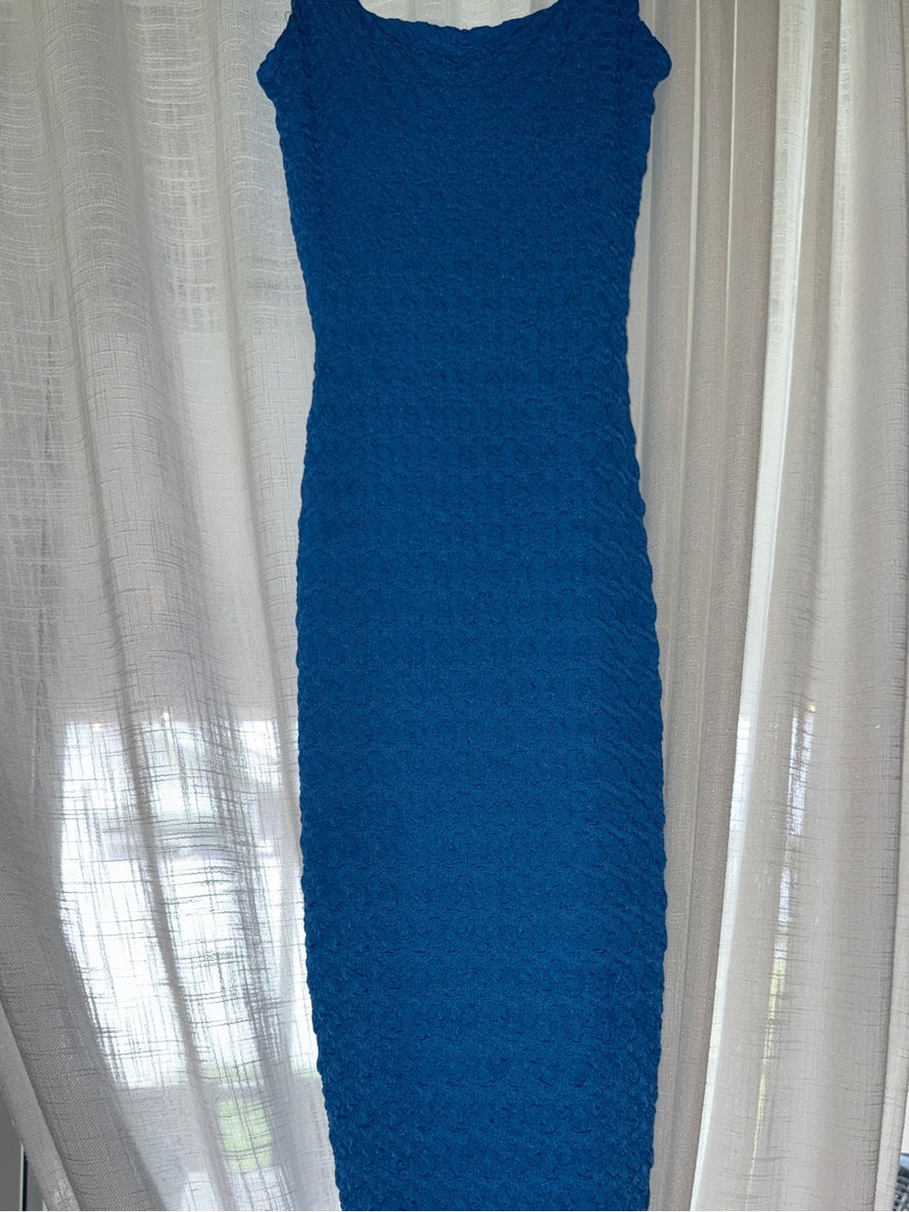 Blue Textured Bodycon Maxi Dress